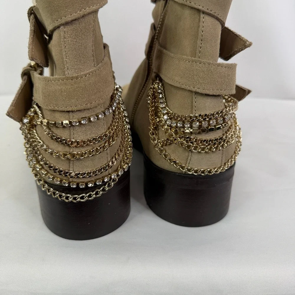 Aldo x Jordan Fisher Kairi Mens Tan Suede Chain Rhinestone Buckle Boots 10.5 NEW